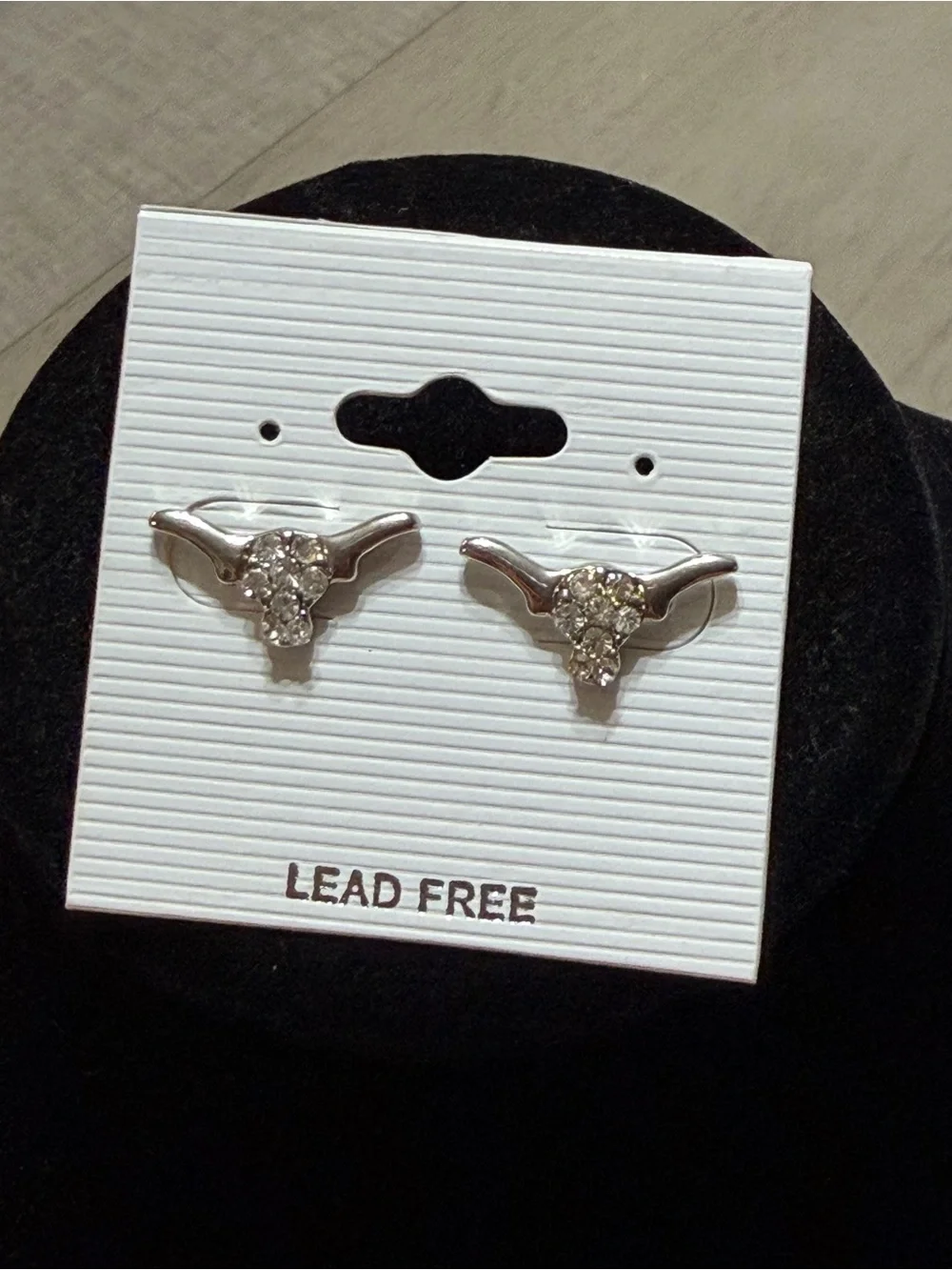 Silver Rhinestone Longhorn Stud Earrings
